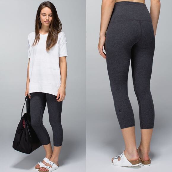 Lululemon Dark Gray Cotton Wunder Under Crop Leggings Size 6 - Picture 1 of 5